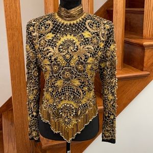 Vintage Lillie Rubin SUZ Hand Beaded Hand Embroidered Long Sleeve Blouse